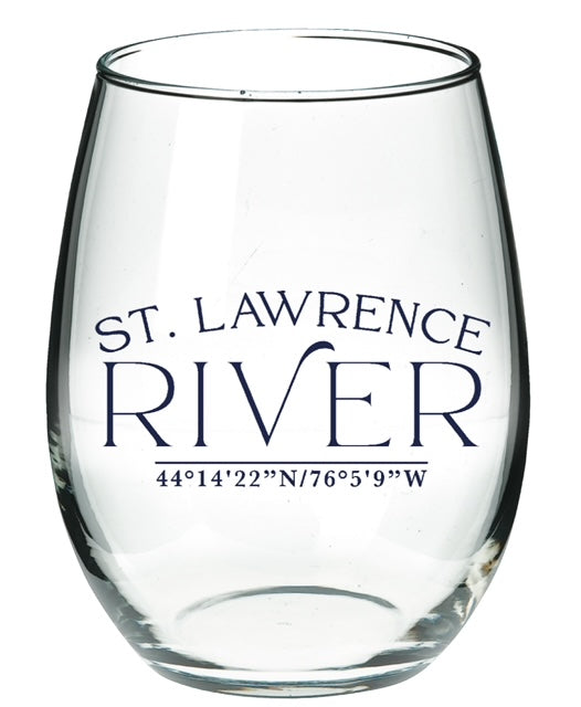 St. Lawrence River Coordinates Stemless Wine Glass