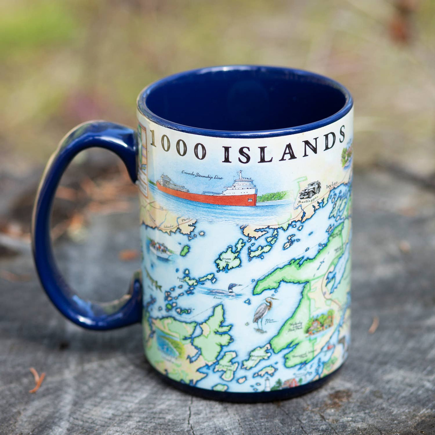 1000 Islands Map Ceramic Mug - 16 oz - Blue