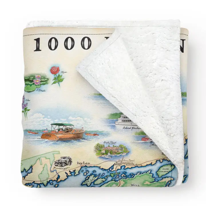 1000 Islands Map Fleece Blanket Hand Drawn