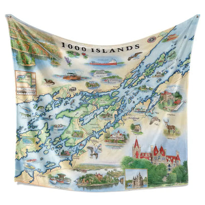 1000 Islands Map Fleece Blanket Hand Drawn