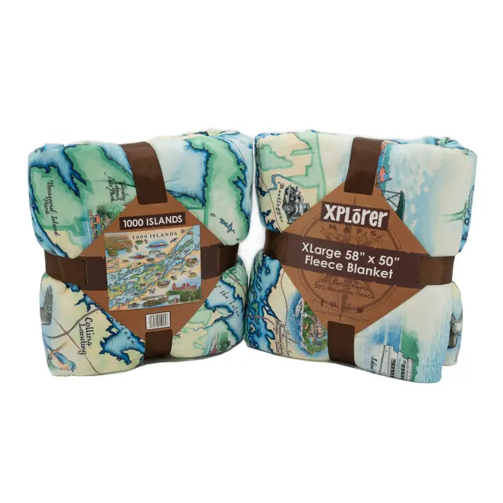 1000 Islands Map Fleece Blanket Hand Drawn