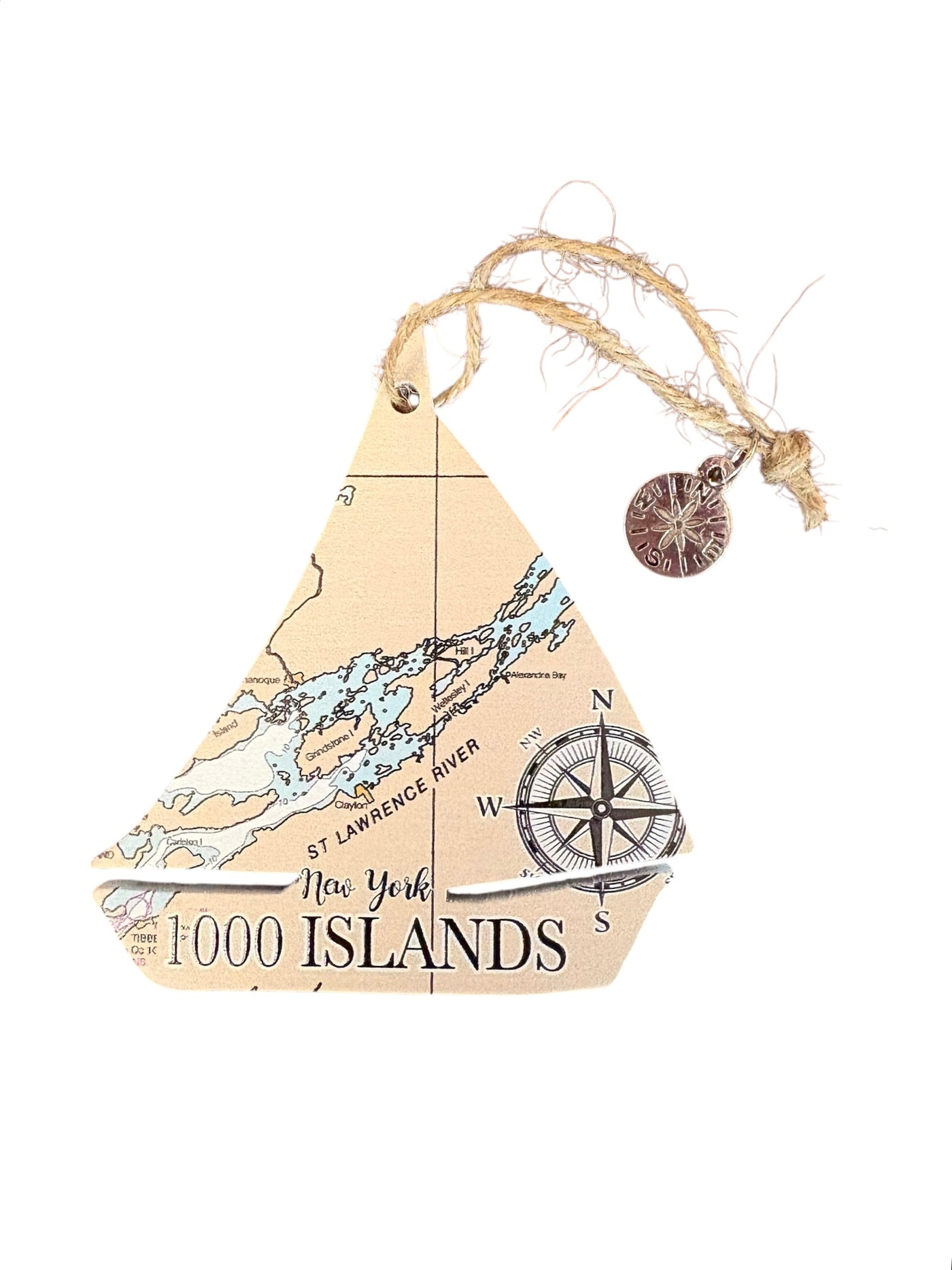 1000 Islands Sailboat Shaped Wood Ornament