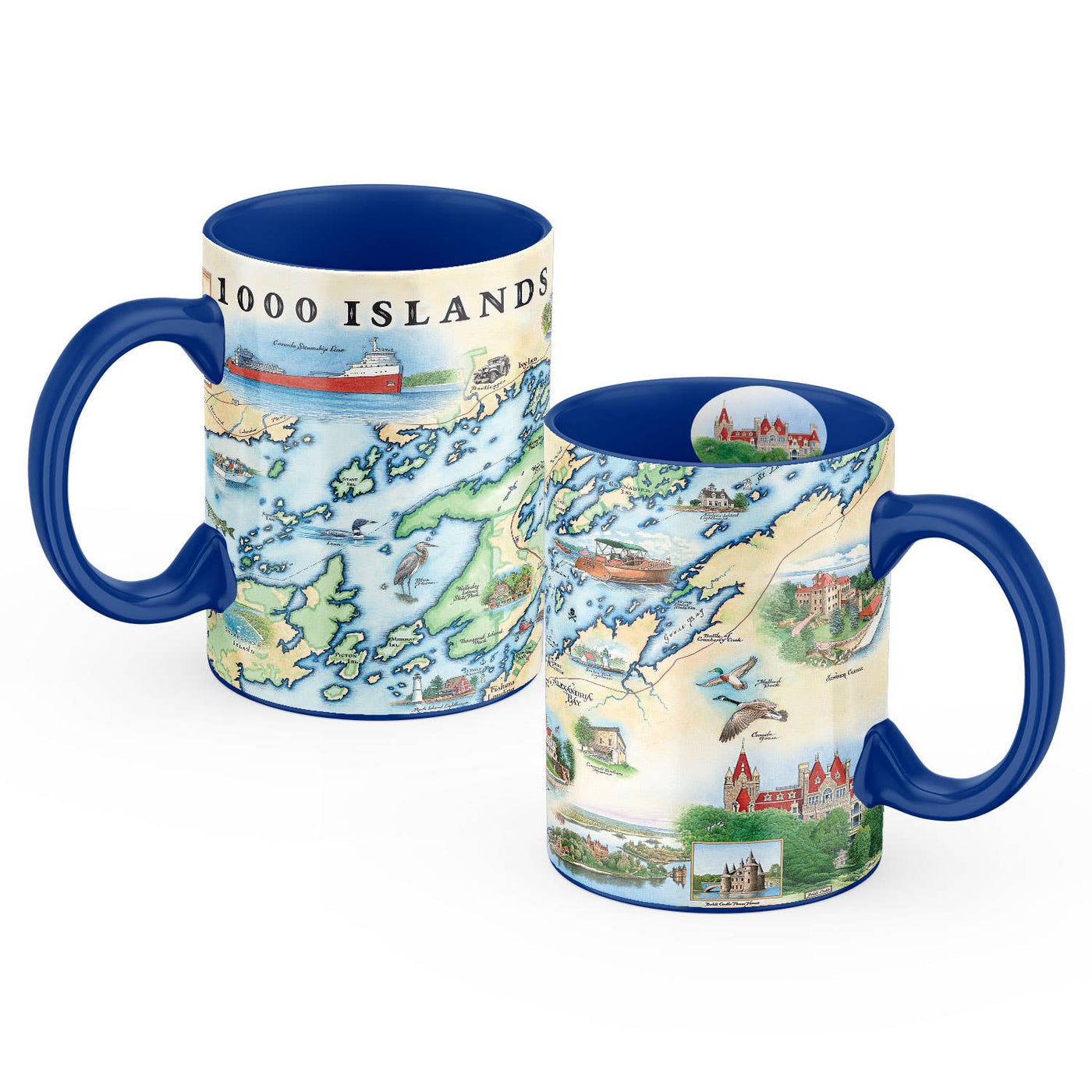 1000 Islands Map Ceramic Mug - 16 oz - Blue
