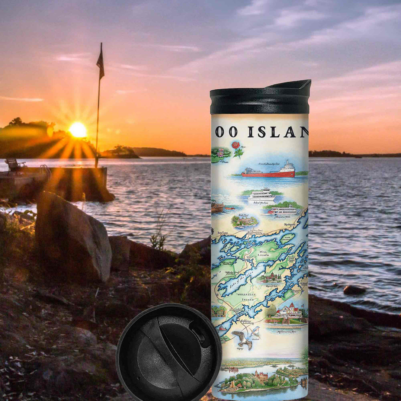 1000 Islands Map Travel Drinkware