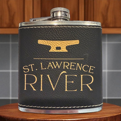 Black Leatherette River Flasks 6 oz