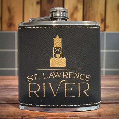 Black Leatherette River Flasks 6 oz