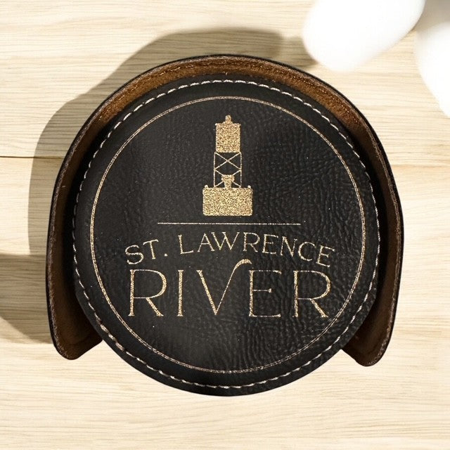 River Round Coasters Black with Gold Engraving