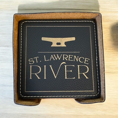 River Square Coasters Black with Gold Engraving