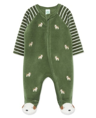 Little Me Woodland Velour Puppy Stripe Footie