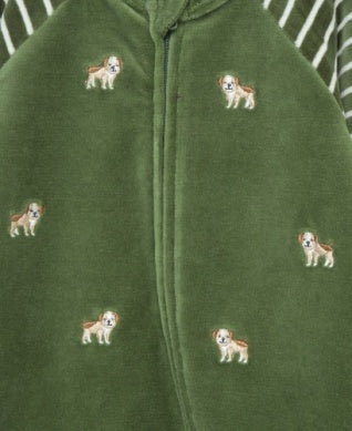 Little Me Woodland Velour Puppy Stripe Footie