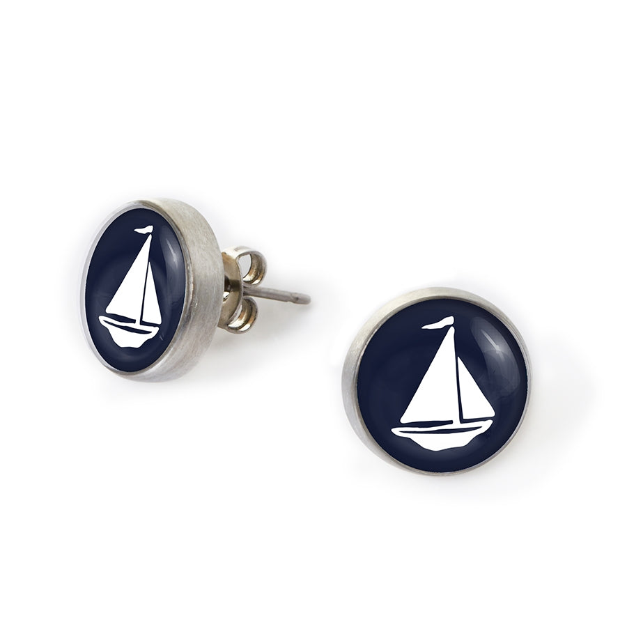 Navy Sailboat Stud Earrings
