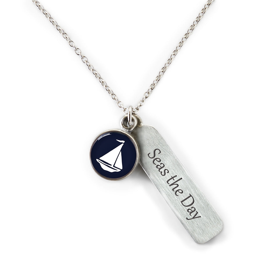Navy Sailboat Mini Necklace with Tag